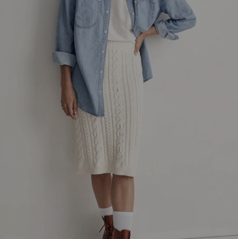 Madewell Cream Cable Knit Pencil Skirt Size Large